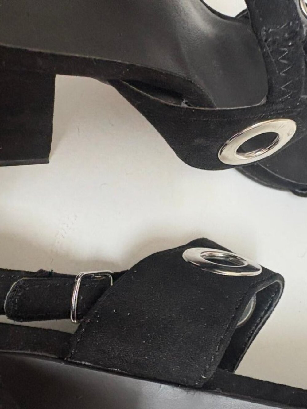 14th & Union Women's Black Block Heel Sandals 7.5 Grommet Strap - Picture 7 of 7
